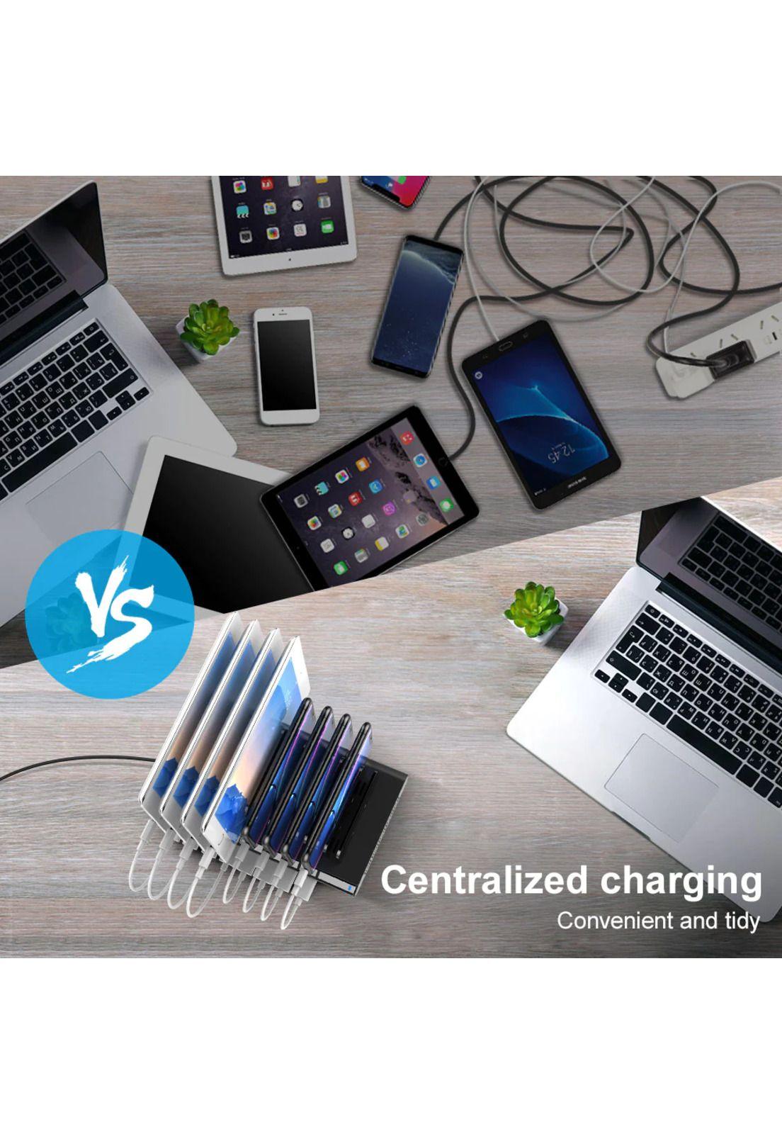 Alxum Estación de carga para iPad, estación de acoplamiento y organizador de teléfono de 108 W con 10 puertos con separadores ajustables y IC inteligente, cargador USB multidispositivos para iPhone, Samsung Galaxy, teléfono celular, Apple, tableta-7