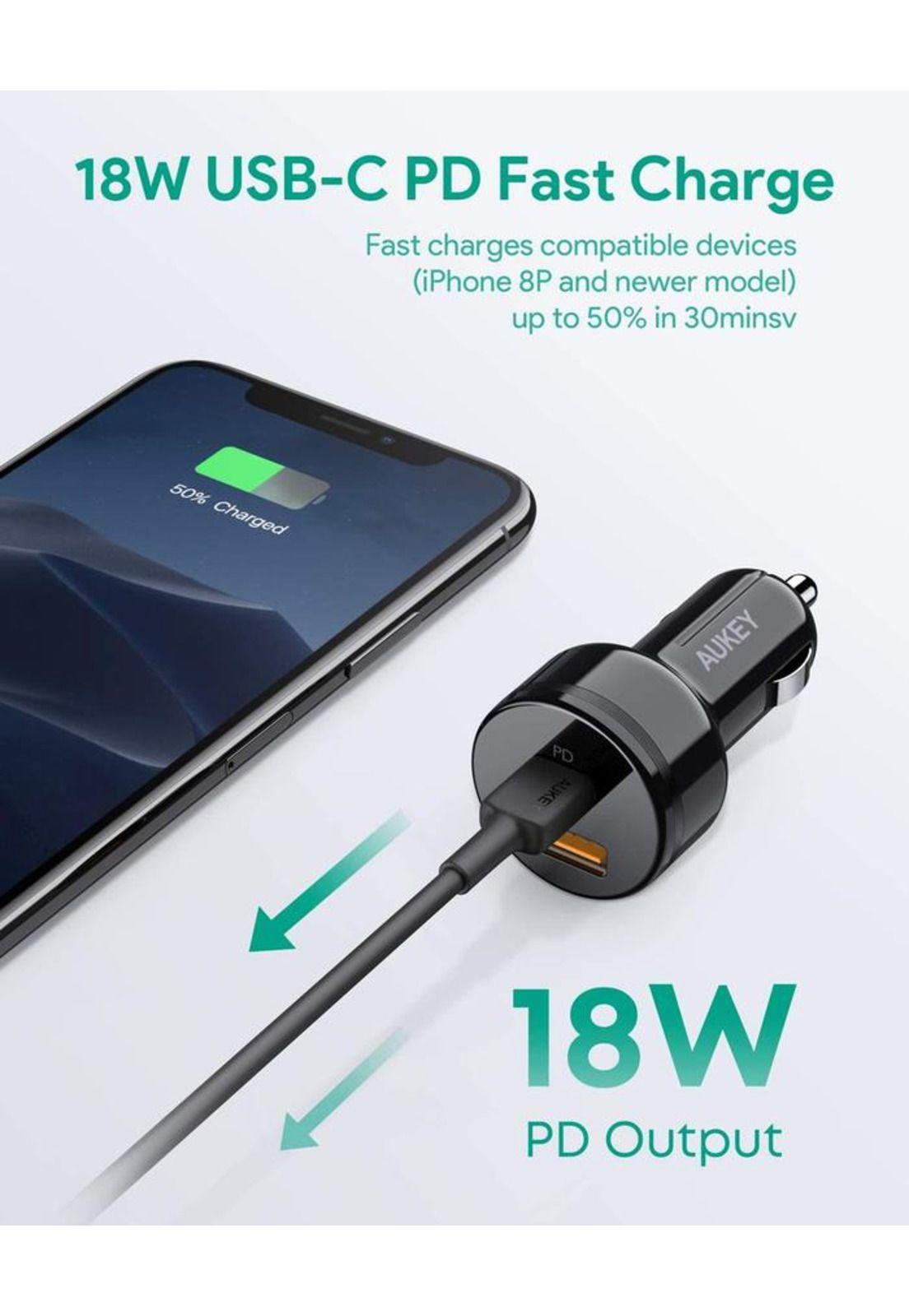 AUKEY Cargador de vehículo USB-A / USB-C 36W Negro CC-Y18-2