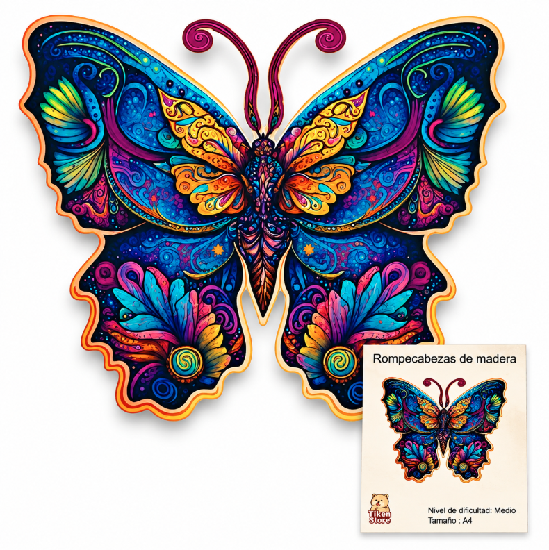 Rompecabezas Puzzle Madera A4 Mariposa Colores-0