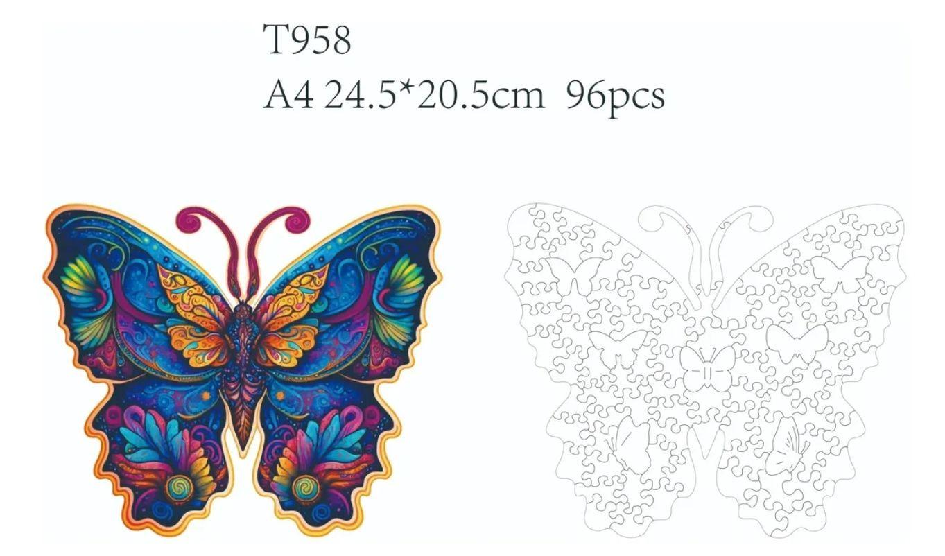 Rompecabezas Puzzle Madera A4 Mariposa Colores-1