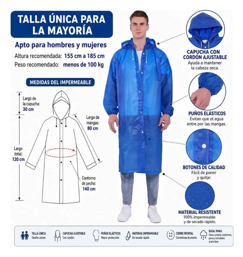 Pack 2 Capas Impermeable Poncho Lluvia Con Capucha Unisex-2