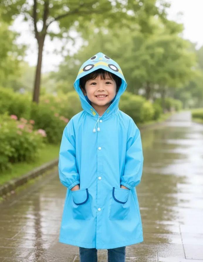 Capa Impermeable Poncho Lluvia Capucha Celeste Para Ni os-3