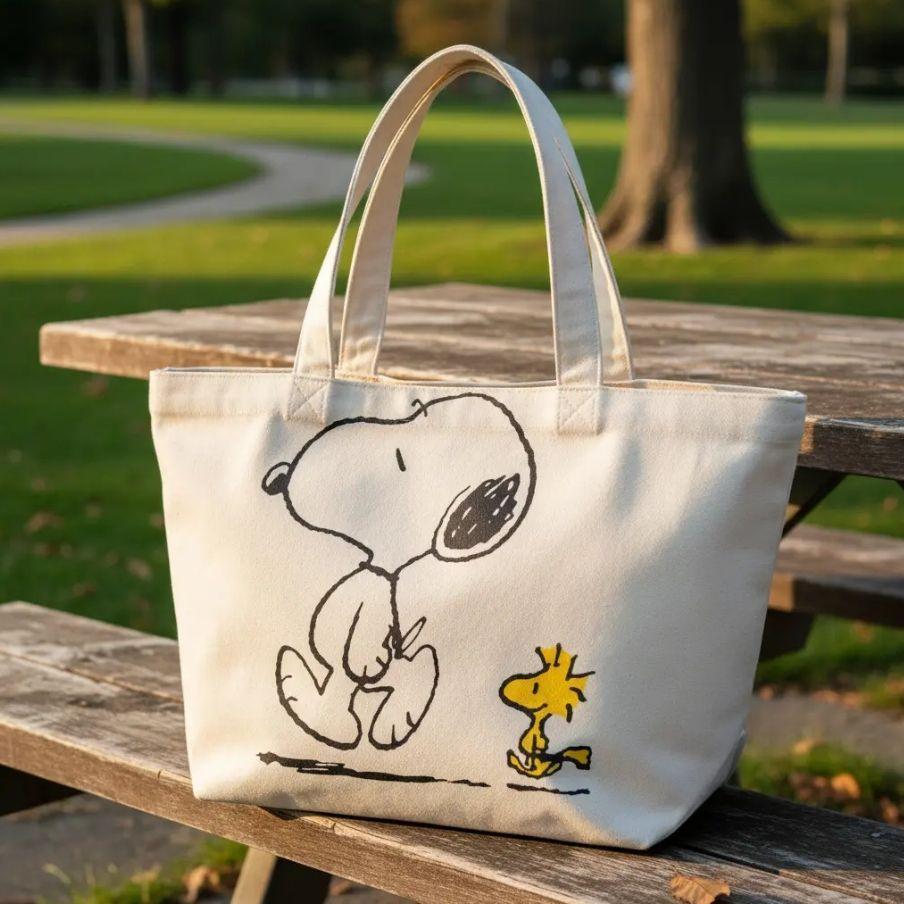Cartera Bolso De Lona Snoopy Con Cierre 35 X 29 Cm-2
