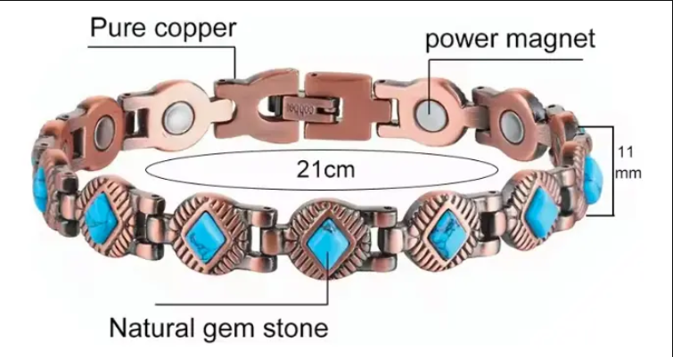 Pulsera Brazalete Cobre Magnetica Turquesa Ajustable Imanes-3