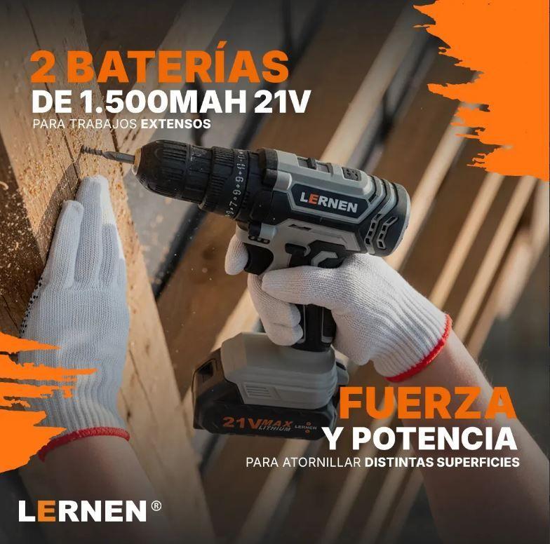 Kit Taladro Destornillador Inal mbrico Lernen 21v 2 Bater as Color Gris TOP VENTAS-3