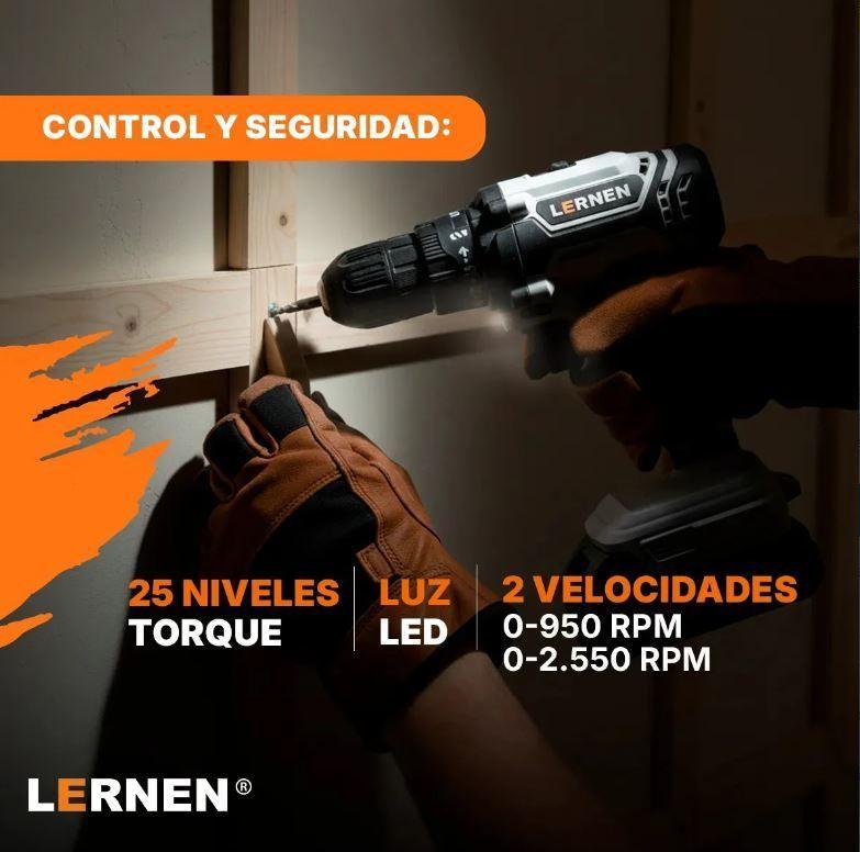 Kit Taladro Destornillador Inal mbrico Lernen 21v 2 Bater as Color Gris TOP VENTAS-4