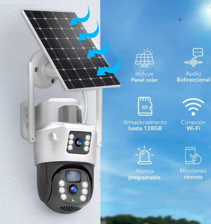 Cámara Solar Doble Lente 4MP Exterior WiFi  Visión Nocturna IP66 SENSOR MICROFONO-2
