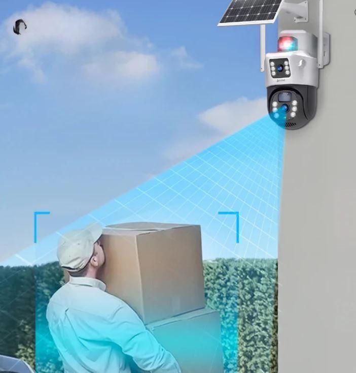 Cámara Solar Doble Lente 4MP Exterior WiFi  Visión Nocturna IP66 SENSOR MICROFONO-4