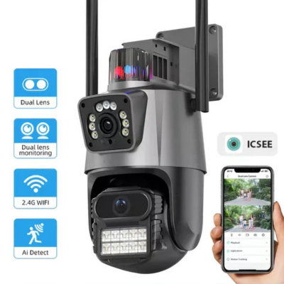 Cámara de Seguridad WiFi con Doble Lente,Sensor y Alarma-2