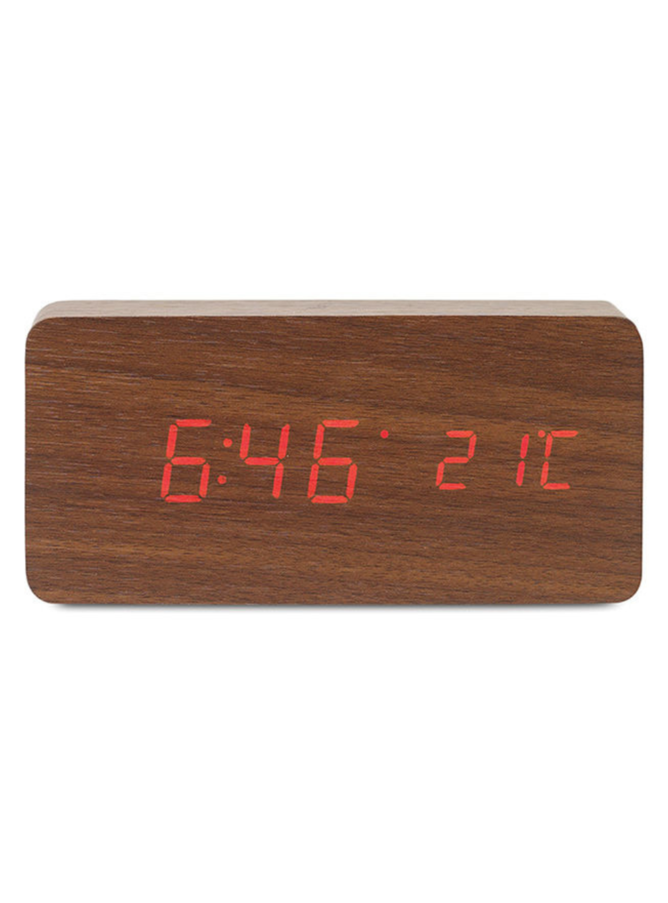 RELOJ DESPERTADOR DIGITAL MADERA CAFE LUZ LED AK82-0