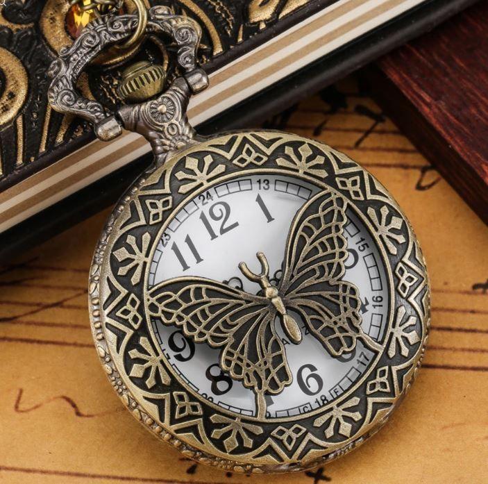 Reloj De Bolsillo retro butterfly Con Cadena AL41-3
