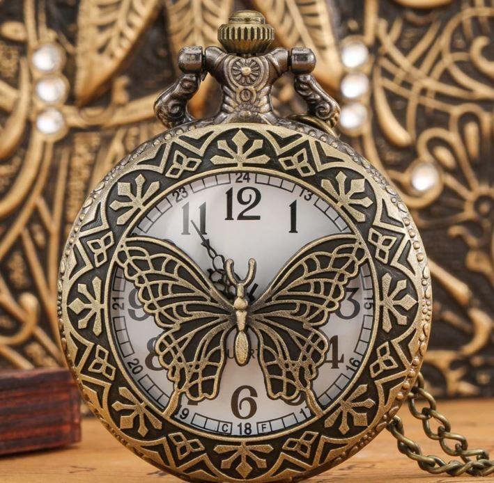 Reloj De Bolsillo retro butterfly Con Cadena AL41-1