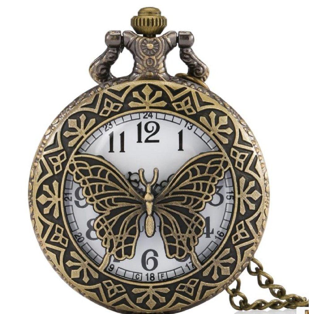 Reloj De Bolsillo Retro butterfly Con Cadena AL41-0