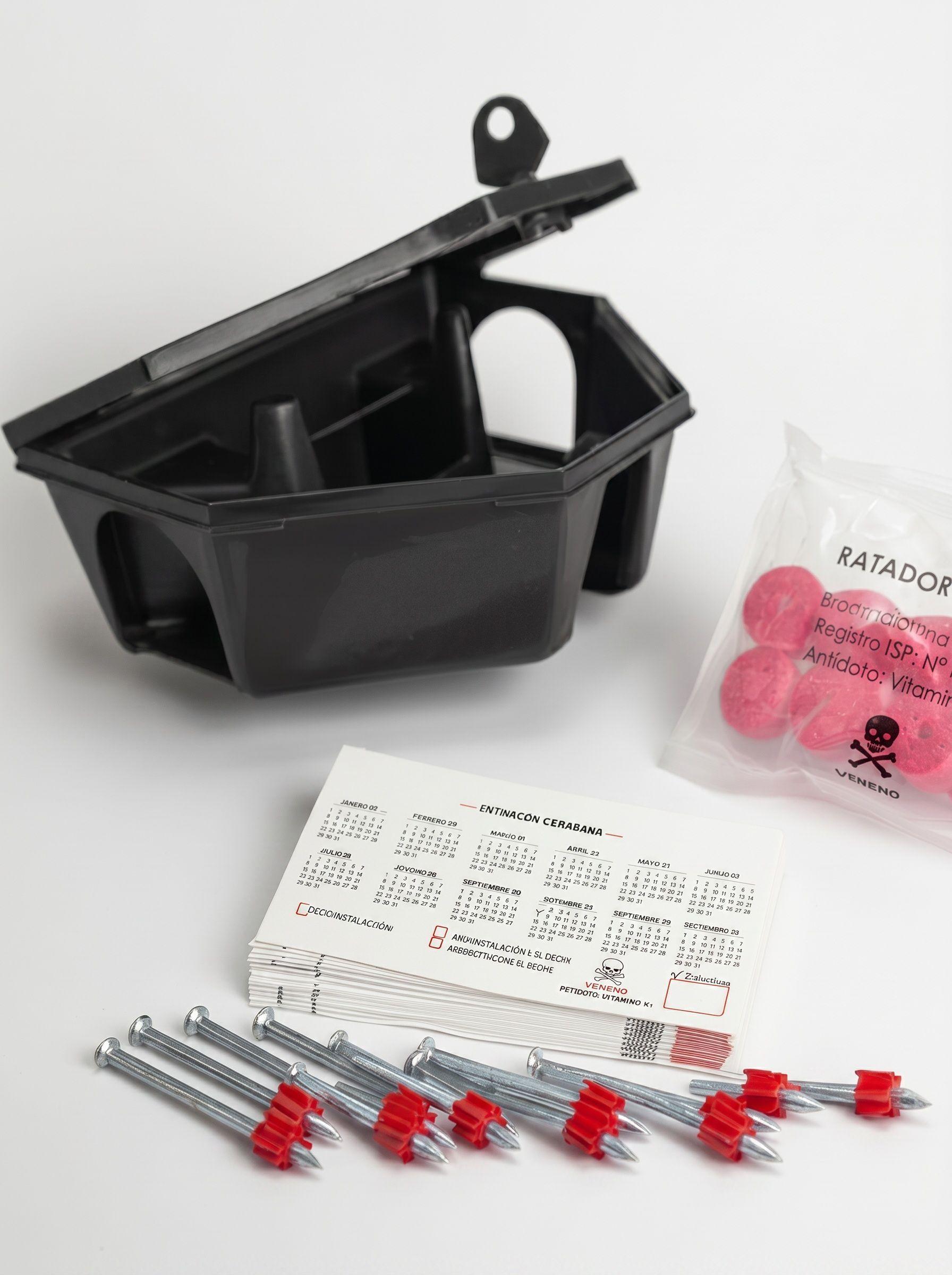 Pack 10 Cajas Portacebos Ratox Light Con Llave 10 Bloques Veneno Murin 10 Clavos 10 Sticker-0