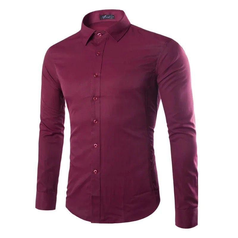 Camisa lisa color solido para hombre-2