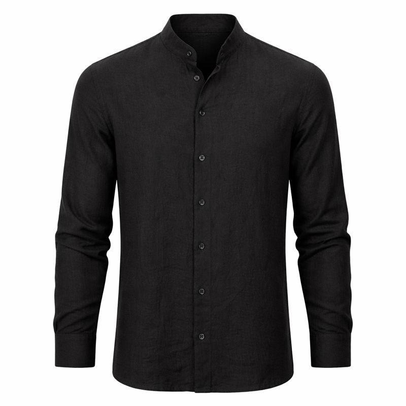 Camisa Lino Cuello Paloma Manga Larga Hombre | Estilo Fresco y Elegante-1