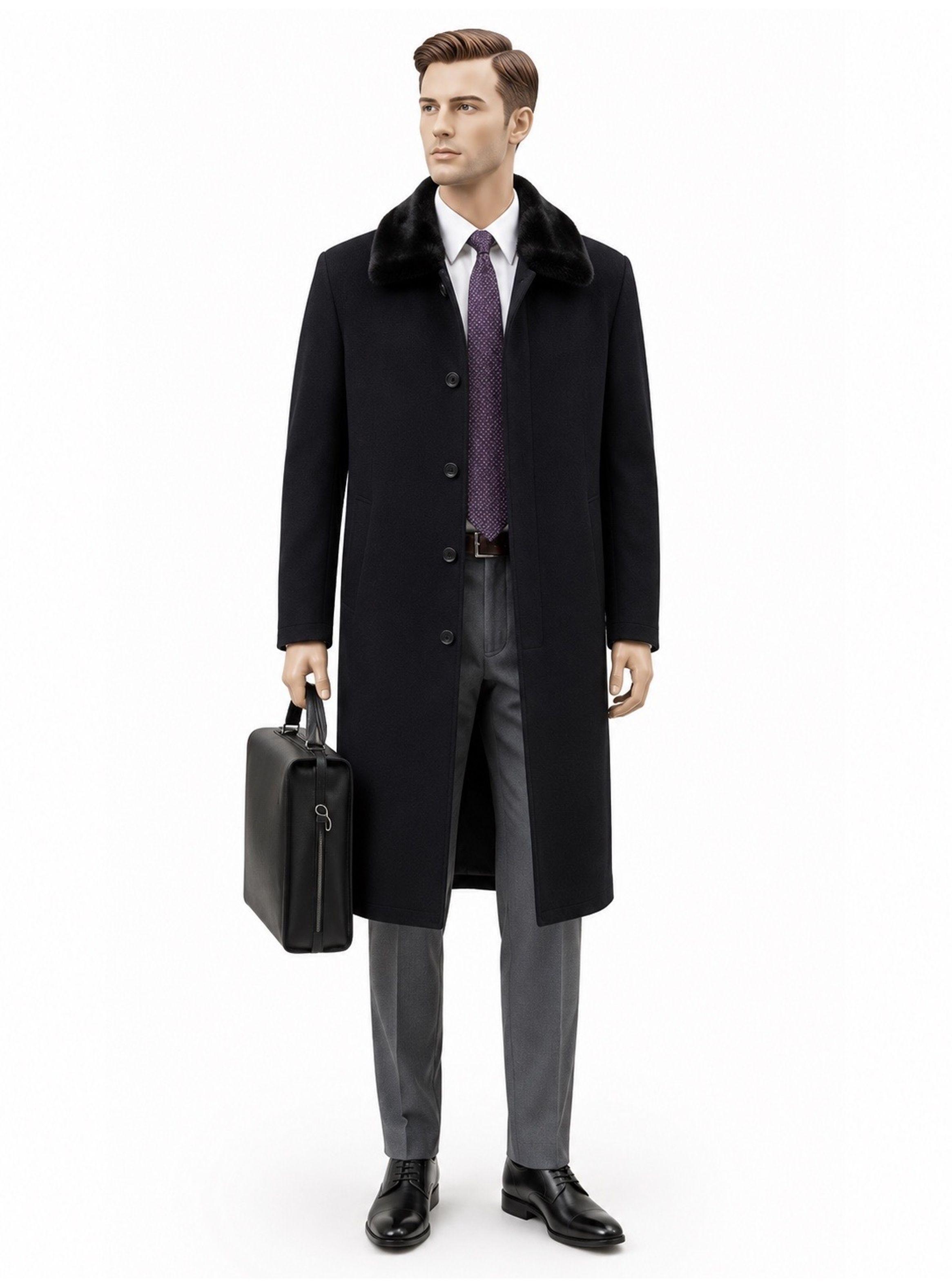 Abrigo Elegante de lana calidad Cuello Desmontable para Hombre Formal, Ejecutivo e Invierno-0