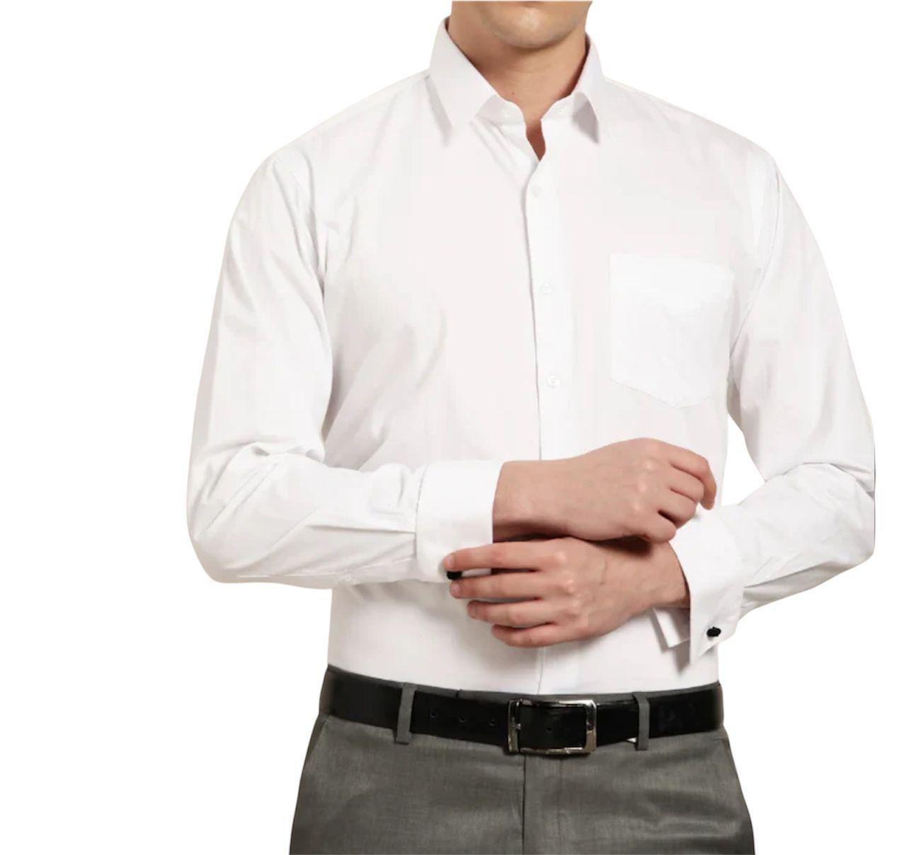 Camisa Lisa Blanca con Colleras para Hombre | Estilo Formal y Elegante-1