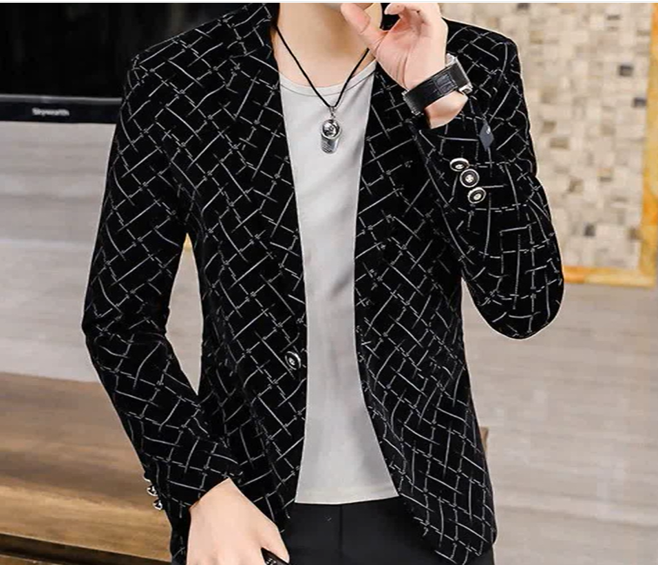 Blazer negro de un solo boton de alta calidad-1