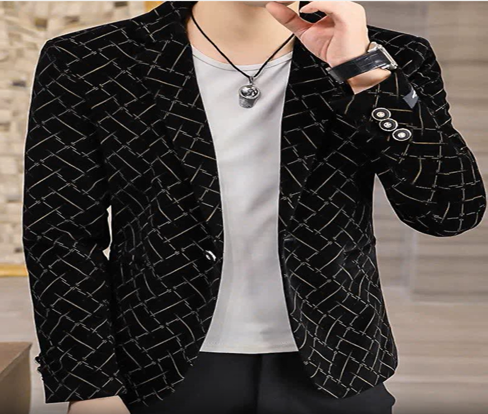 Blazer negro de un solo boton de alta calidad-2