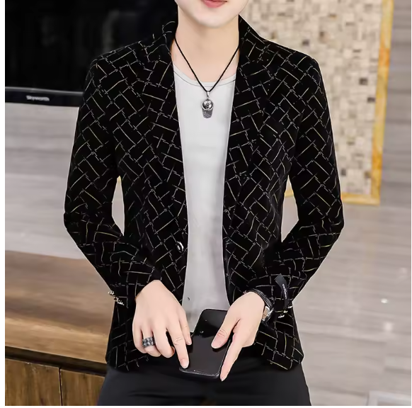 Blazer negro de un solo boton de alta calidad-3