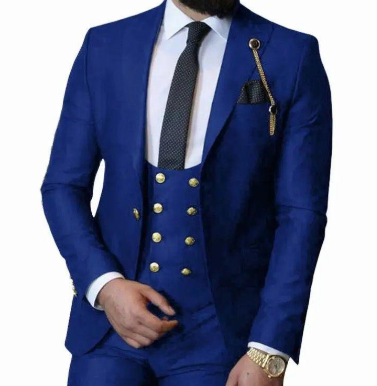 Esmoquin azul de boda Ajustado Traje de Novio Formales…-1