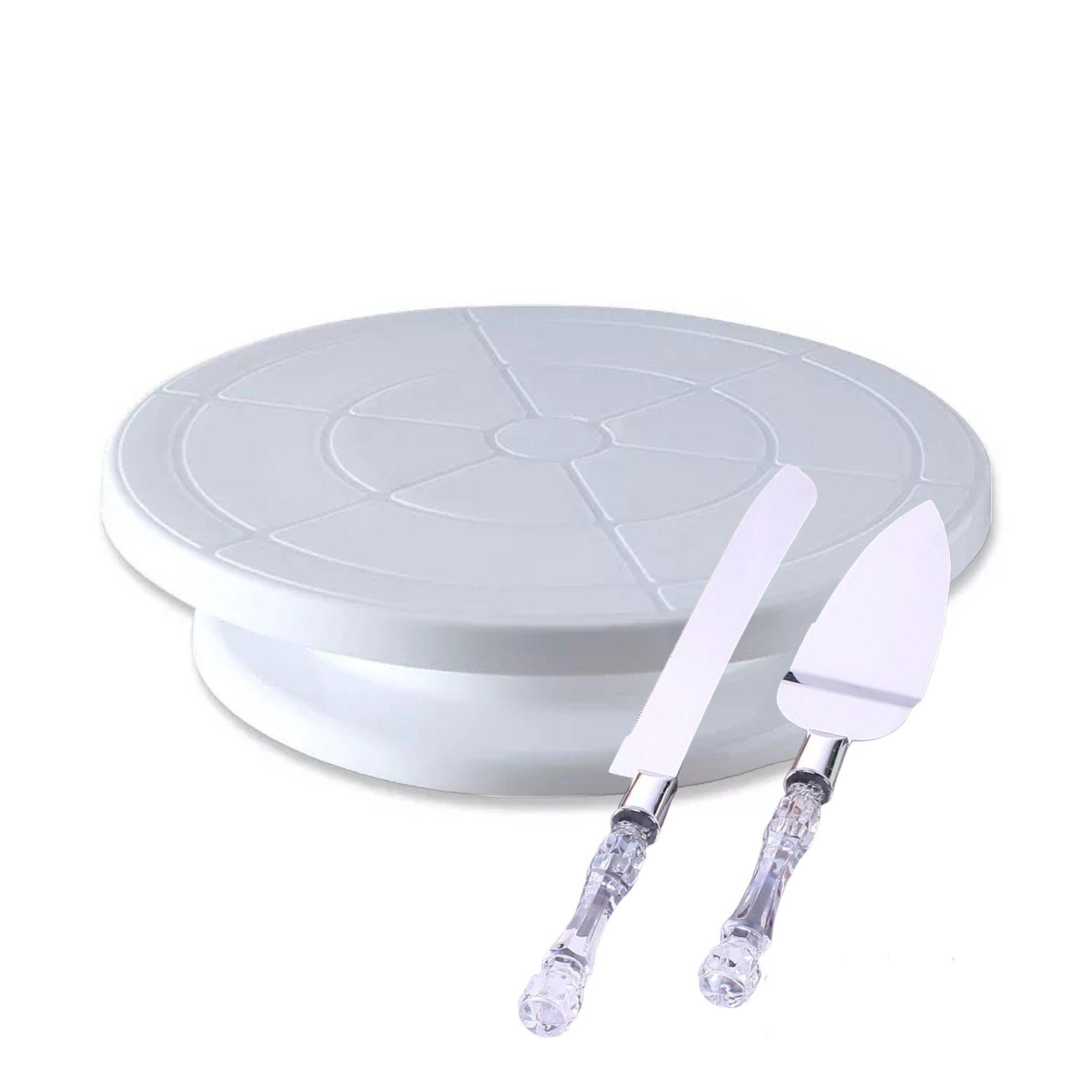 Pack Base Para Torta Giratoria 360° + Set de Cuchillo-2