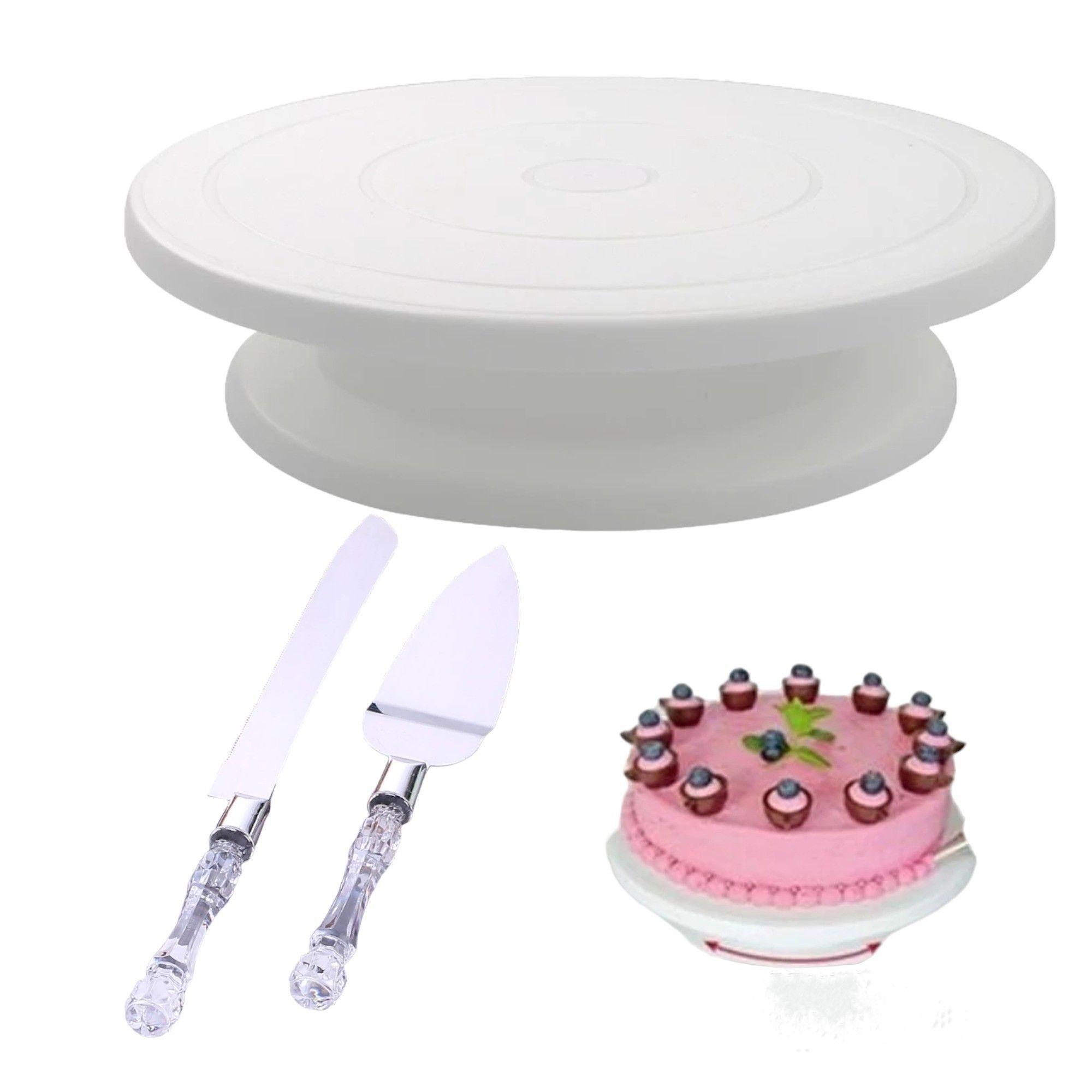 Pack Base Para Torta Giratoria 360° + Set de Cuchillo-0