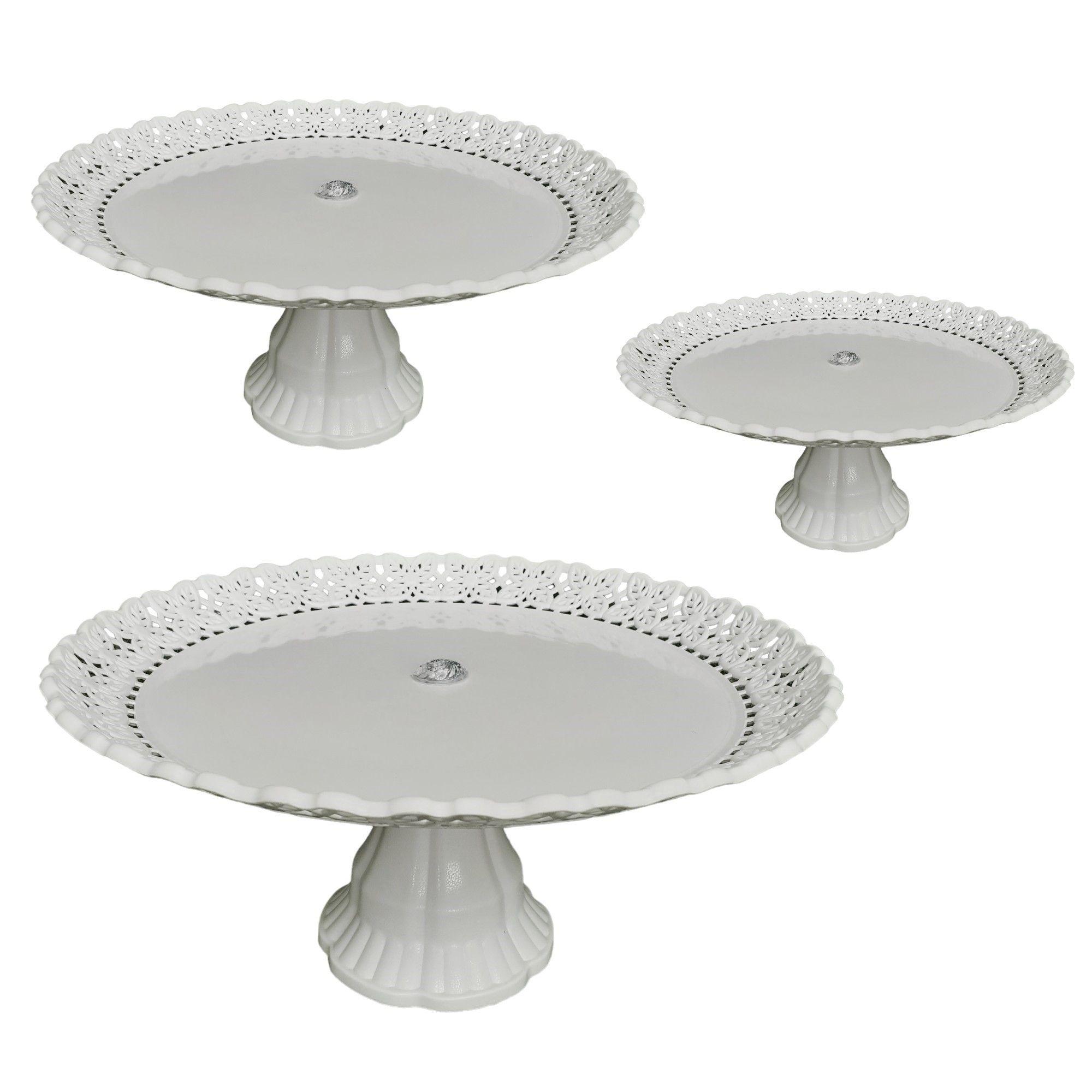 Pack 3 Bandejas Redonda C/Base Alta 21cm/24cm/32cm - Blanco-0