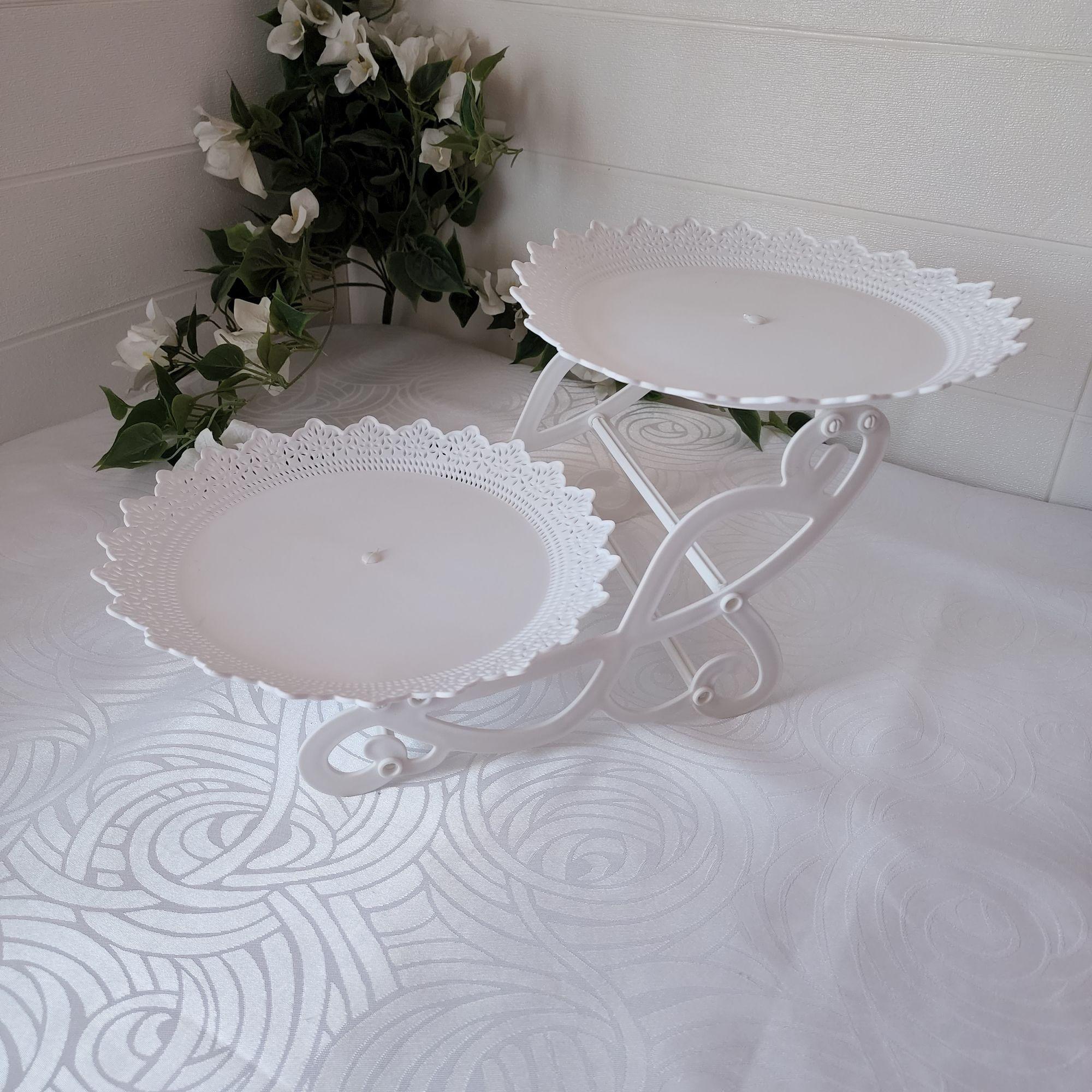 Set 10 Piezas Candy Bar (Porta Torta, Porta Cupcake, Bandeja, Canasto) - Blanco-3