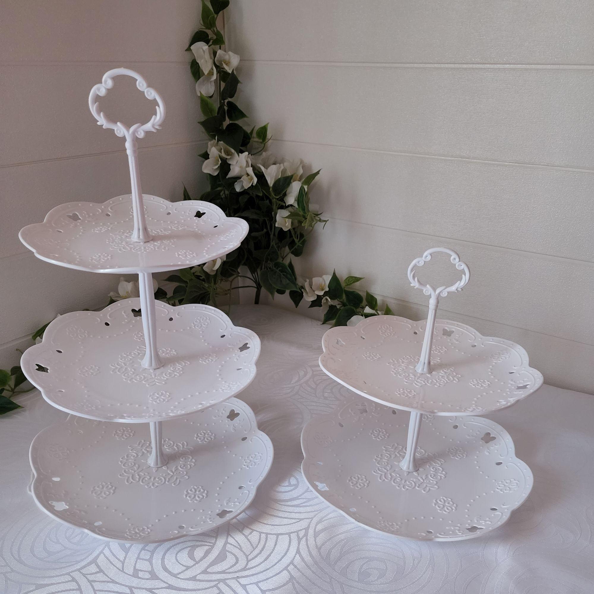 Pack 2 Porta Cupcakes 2 y 3 Pisos Tipo Pirámide - Blanco-0