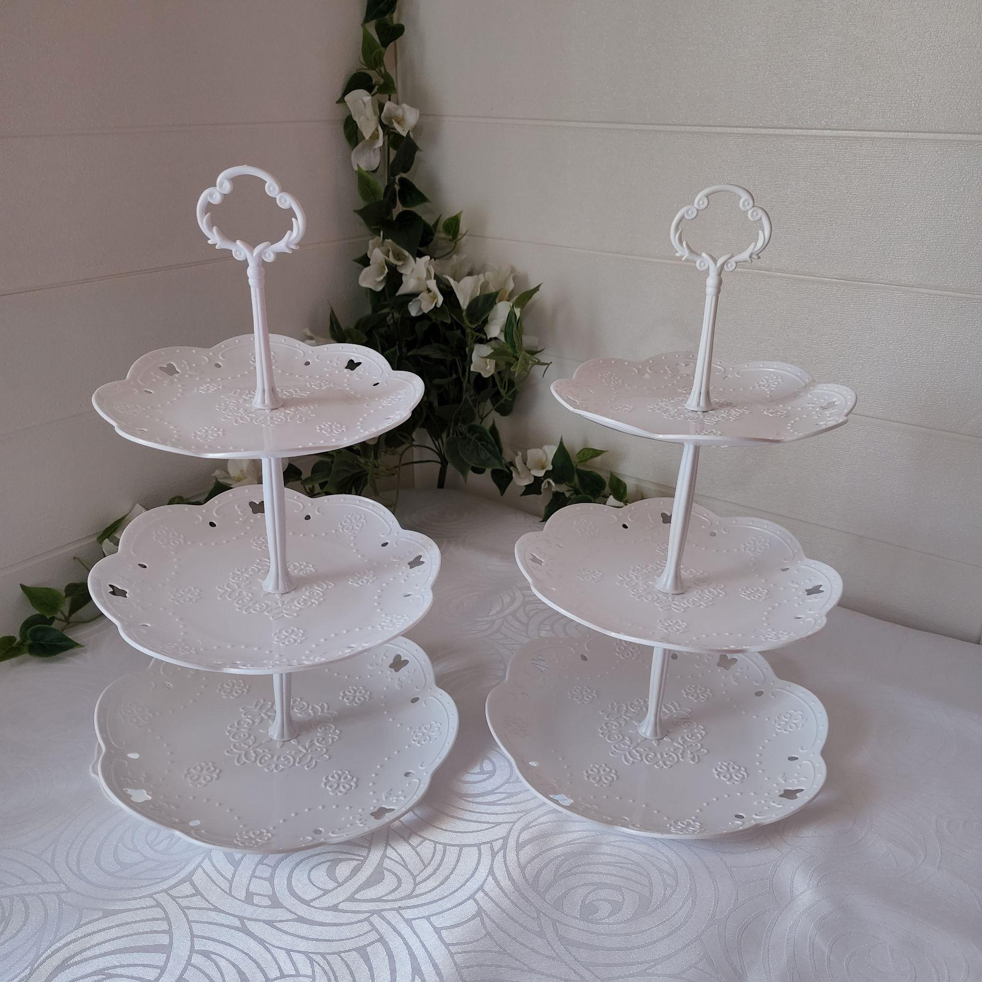 Set 9 Piezas Candy Bar (Porta Torta, Porta Cupcake, Bandeja, Canasto) - Blanco-3
