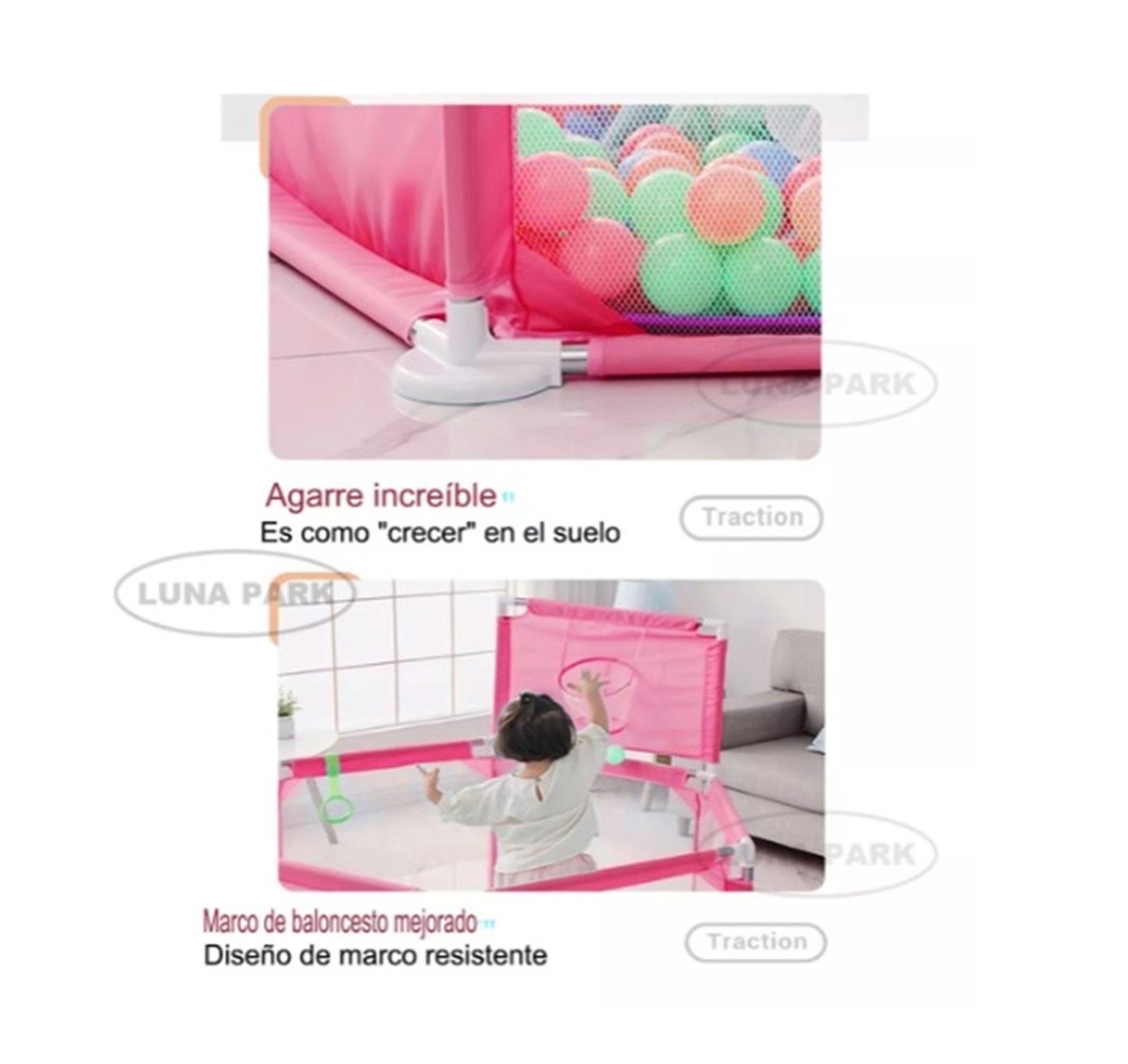 CORRAL ARO BASKETBALL  PARA NIÑOS  MAS 200 PELOTAS 5.5  CM ROSADO-3