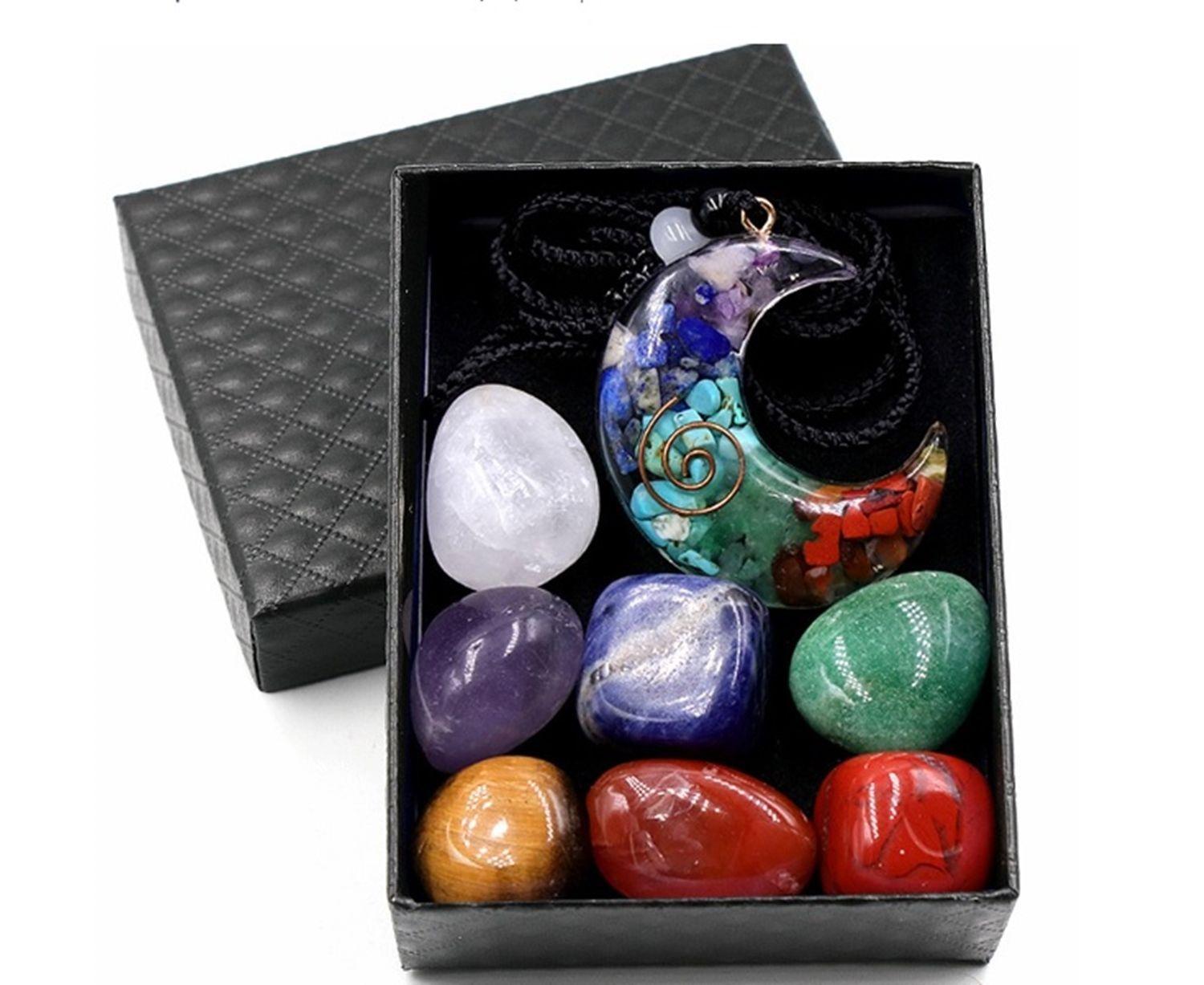 CONJUNTO DE PIEDRAS CURATIVAS Y COLLAR DE 7 CHAKRAS-0
