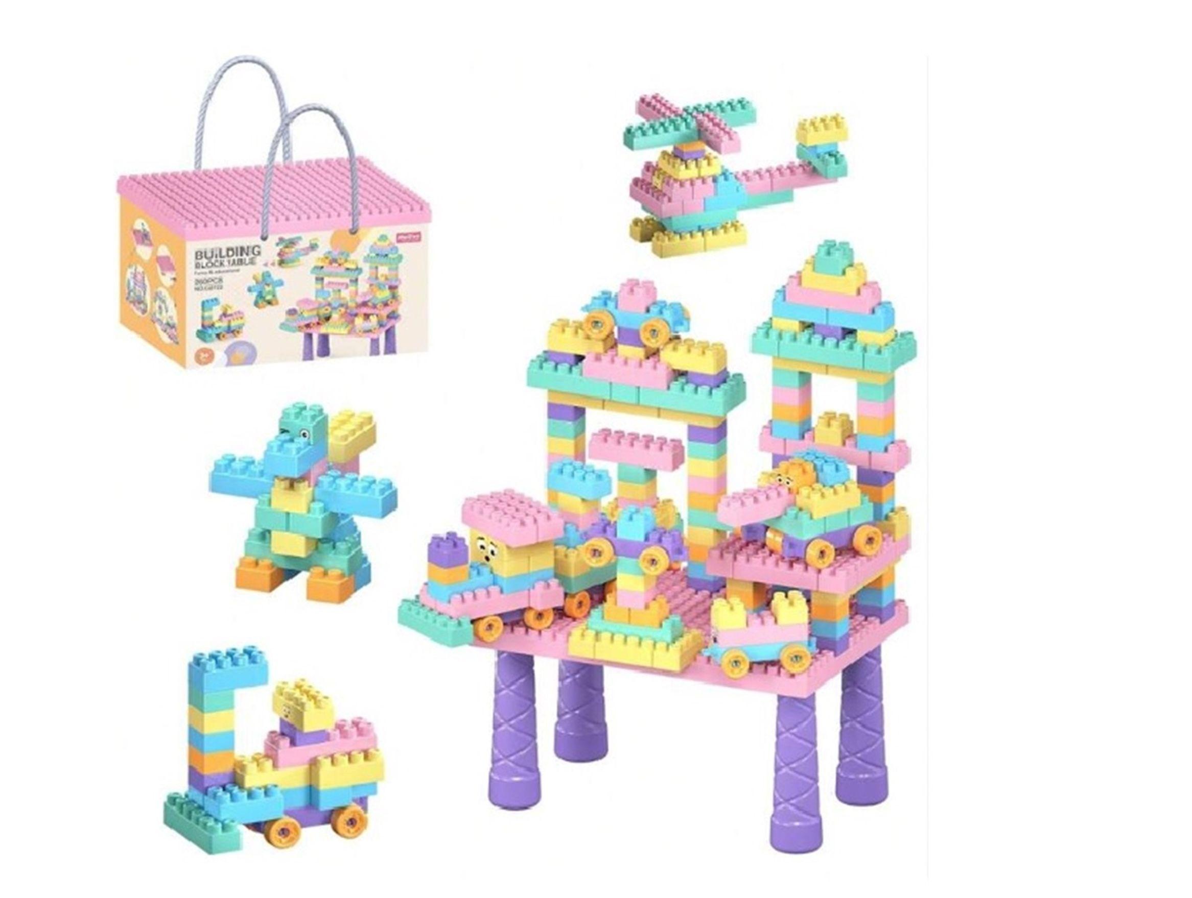 JUEGO DE BLOQUES DE CONSTRUCCION 260 PIEZAS CON MESA ROSADO-0