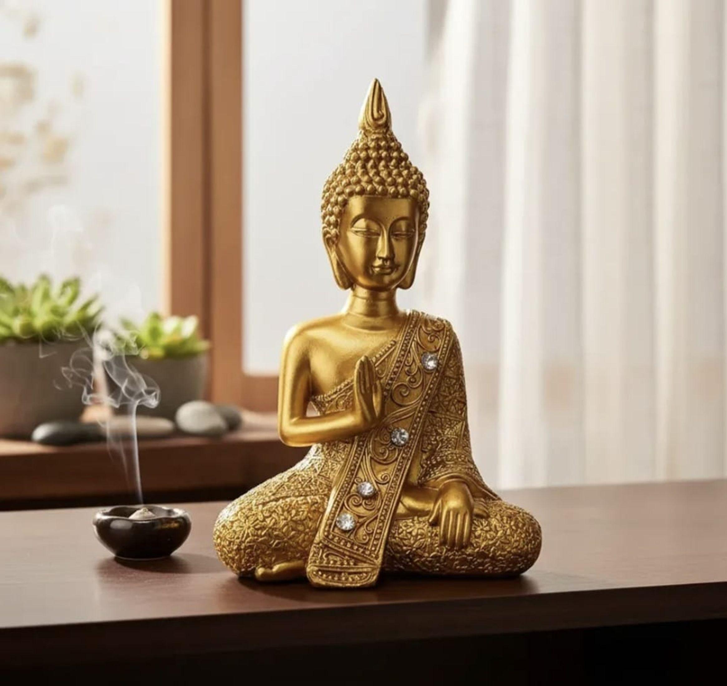 Figura Buda Dorada Decoración Hogar Meditación 13cm-4