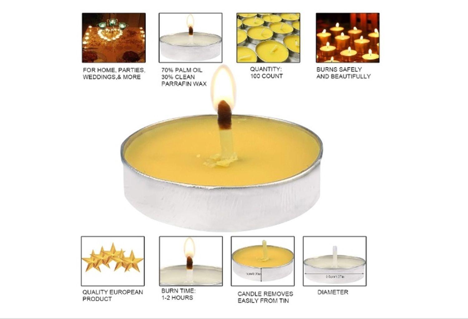 SET DE 50 VELAS TEA LIGHT 0.9 X 3.5 CM AMARILLO-2