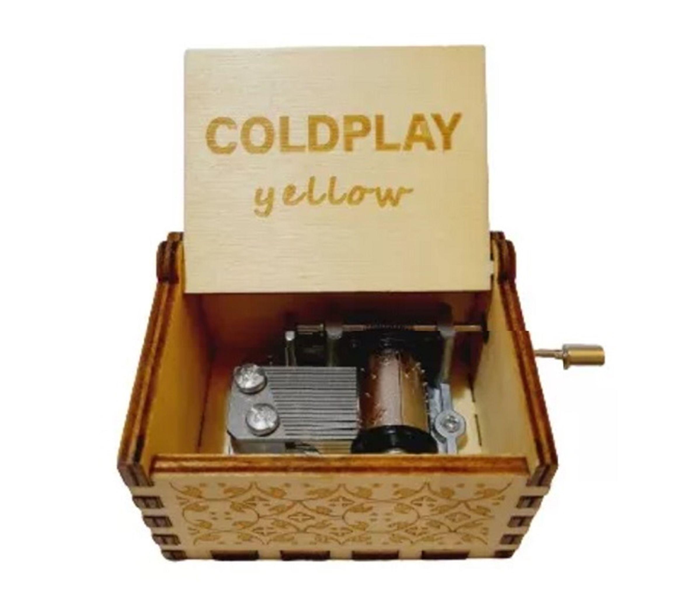 CAJA MUSICAL DE MADERA  MANIVELA COLD PLAY YELLOW-0