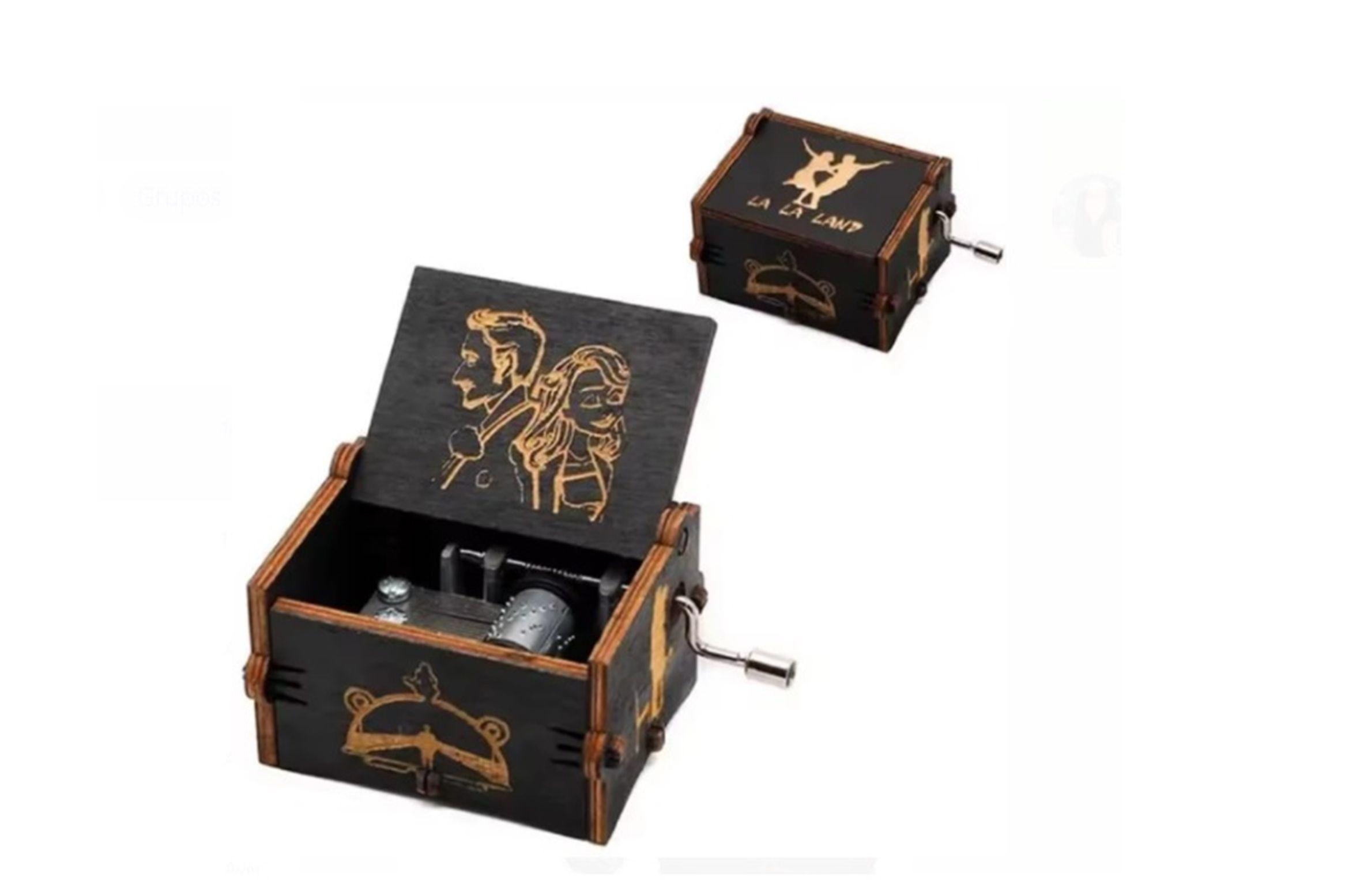 CAJA MUSICAL DE MADERA CON MANIVELA LA LA LAND NEGRA-3