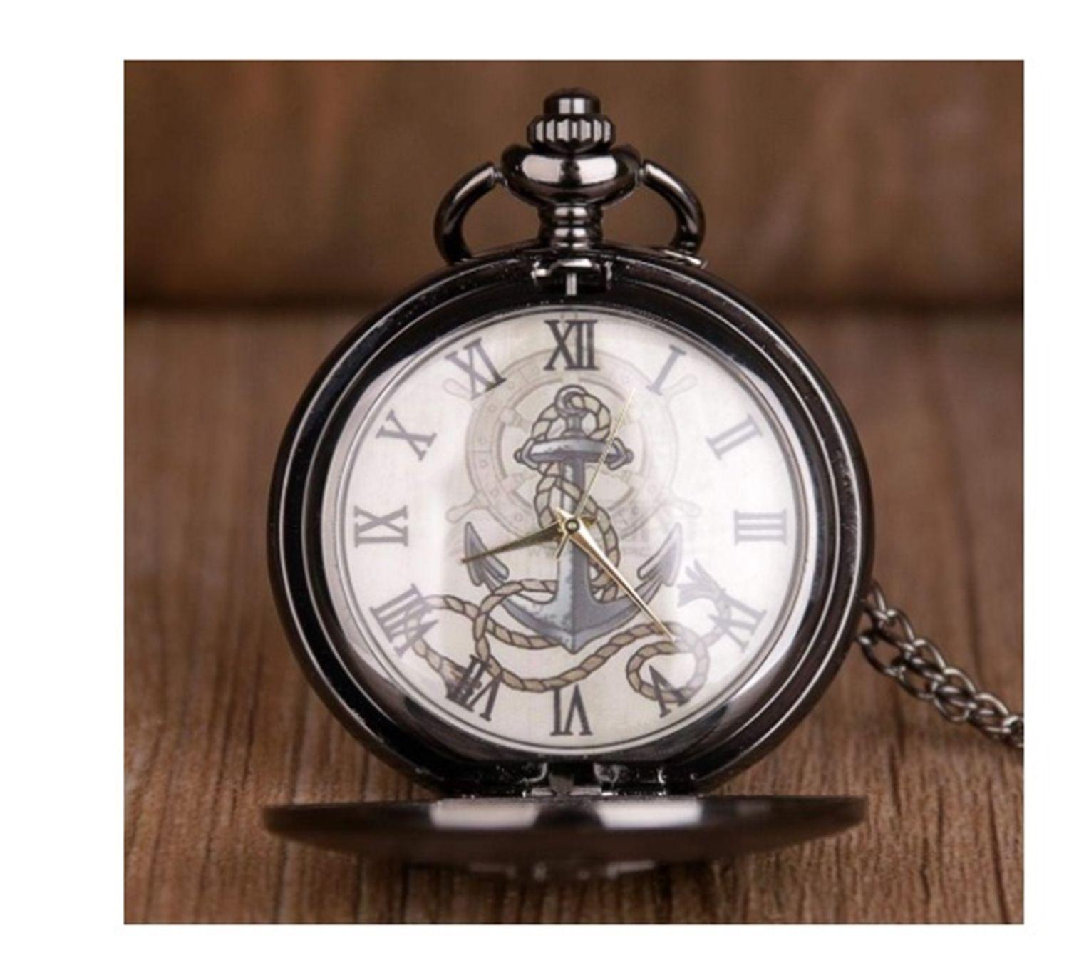 RELOJ DE BOLSILLO ANCLA  NEGRO VINTAGE-1