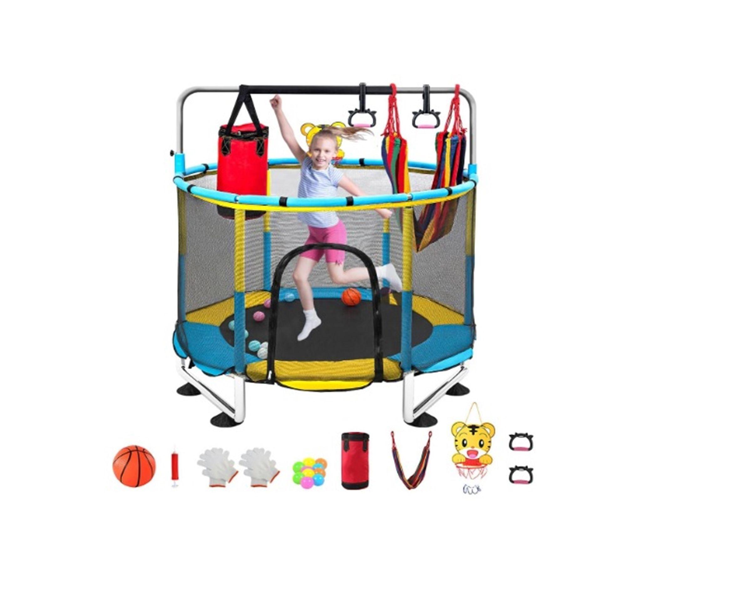 MINI CAMA ELASTICA CON ACCESORIOS AZUL/AMARILLA PARA NIÑOS-0