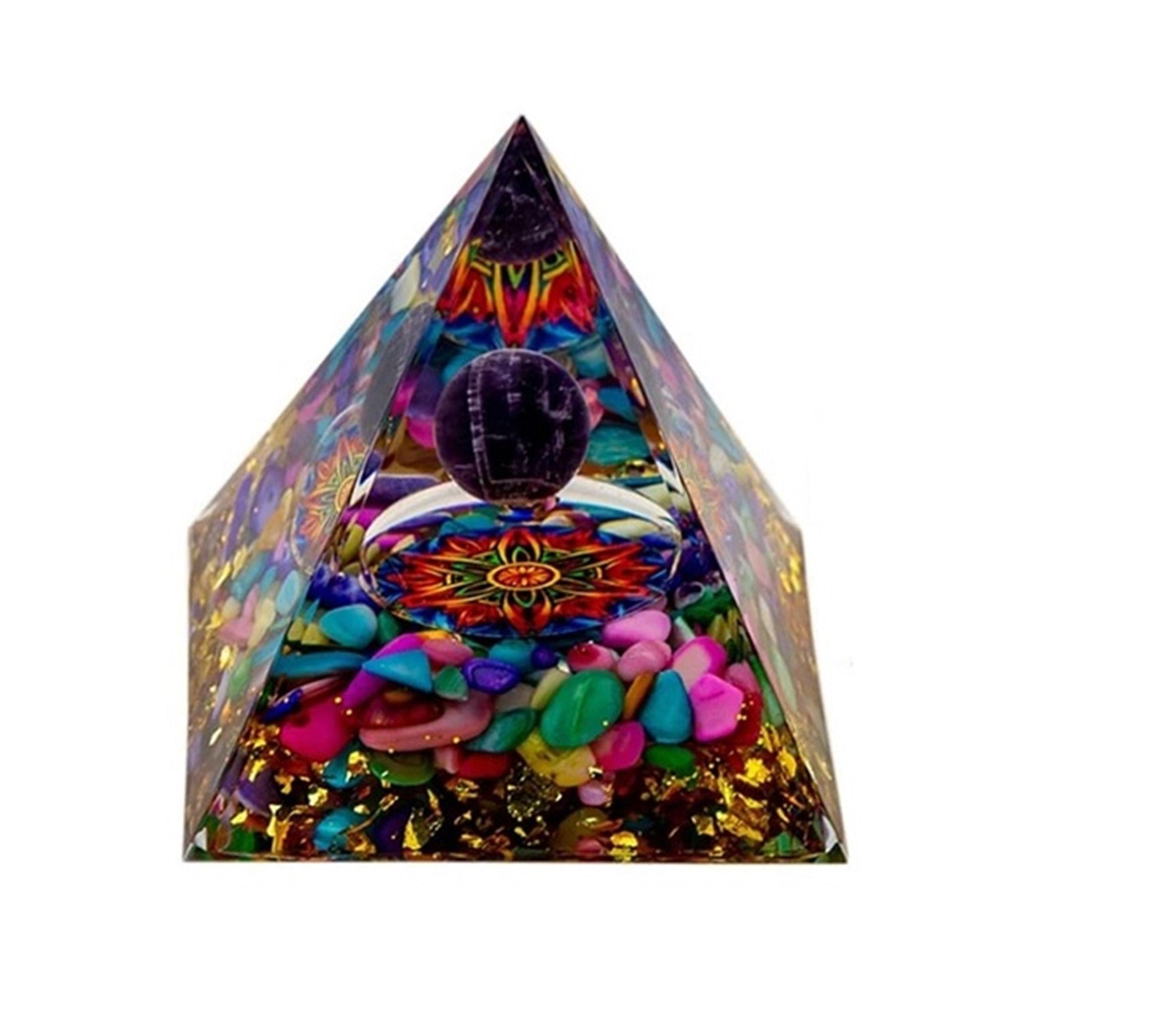 PIRAMIDE DE ORGON CON BOLA DE AMATISTA 5X5 CMS-0