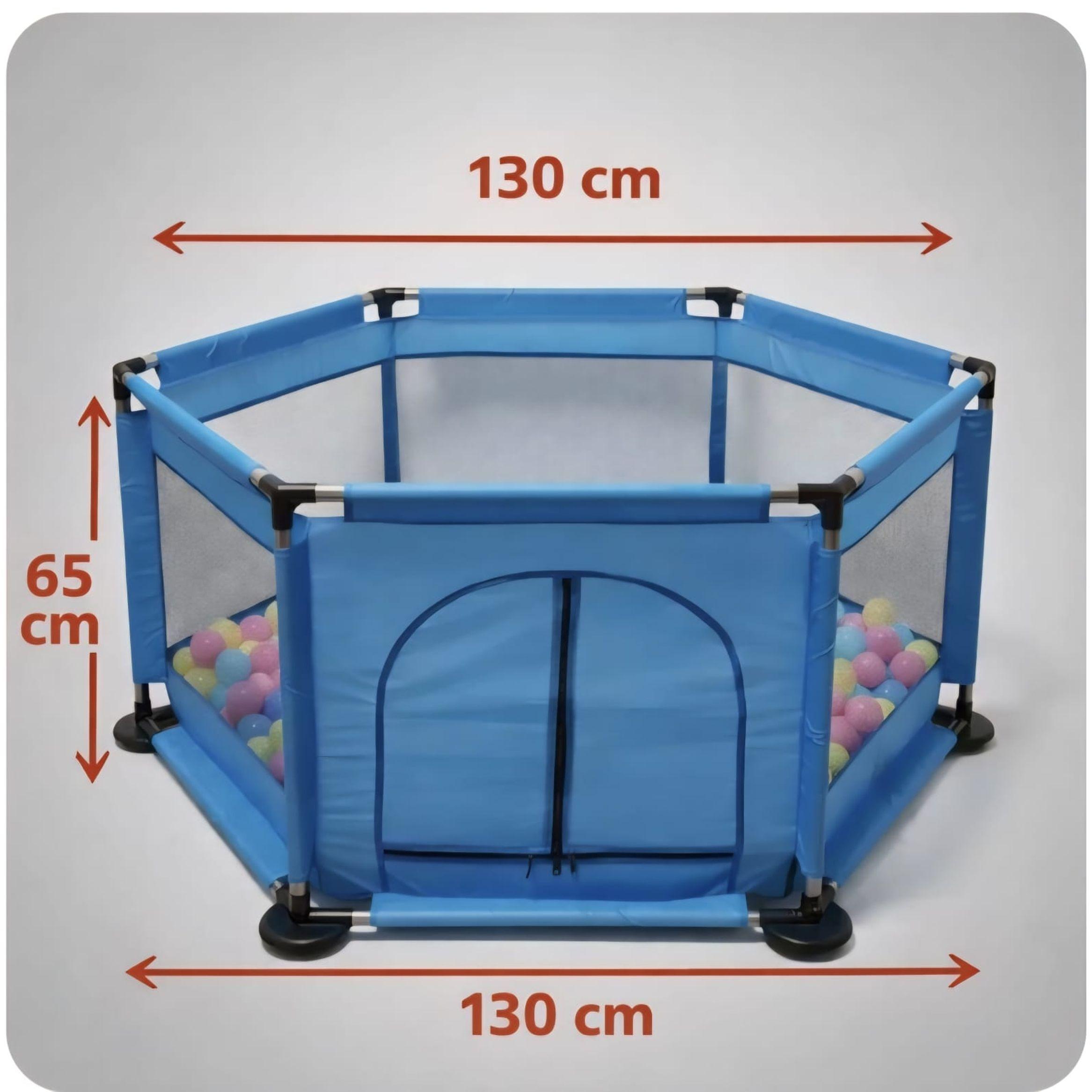 Corral Piscina De Pelotas Bebé Plegable Hexagonal Con Malla Azul-3
