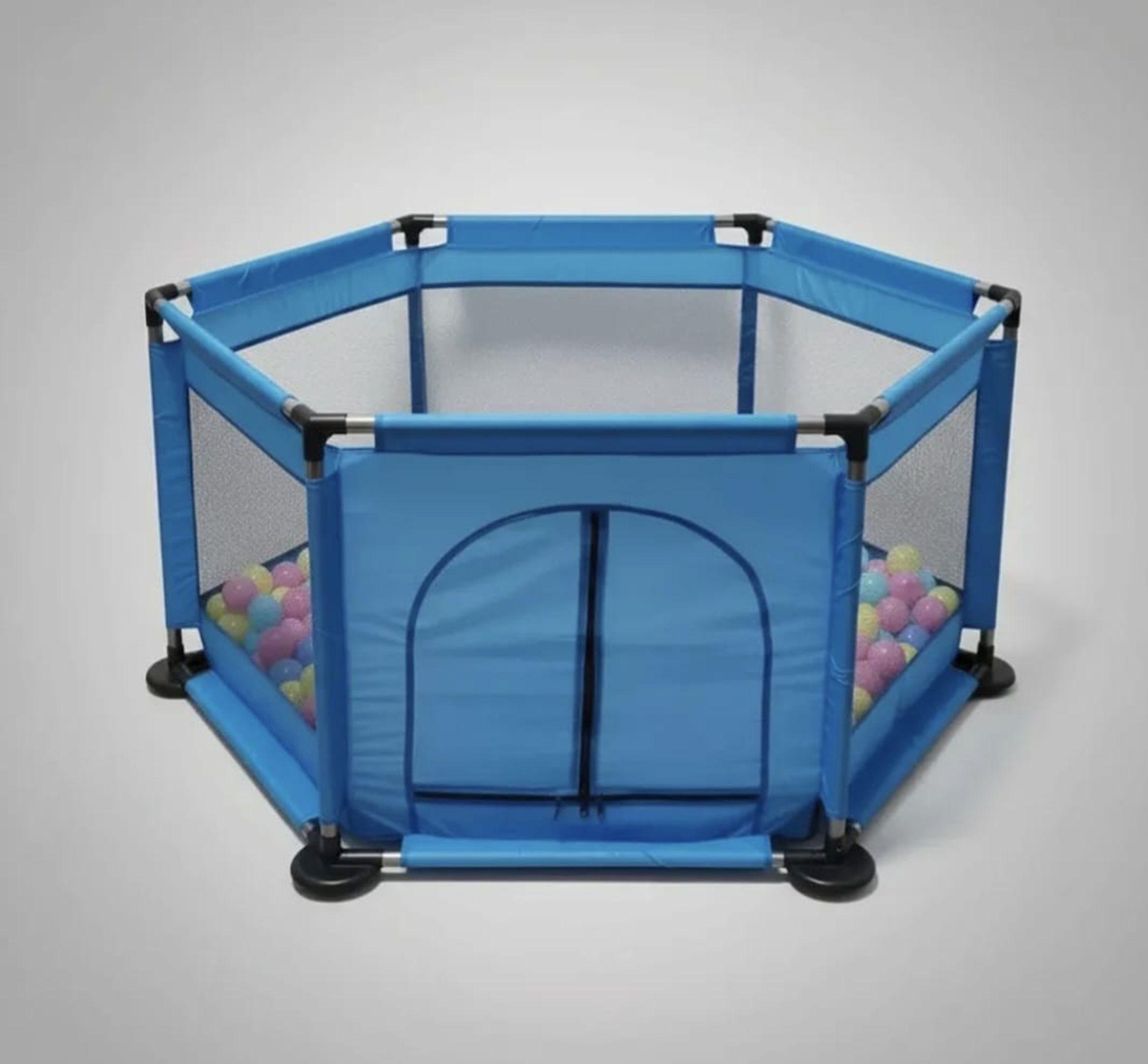 Corral Piscina De Pelotas Bebé Plegable Hexagonal Con Malla Azul-4