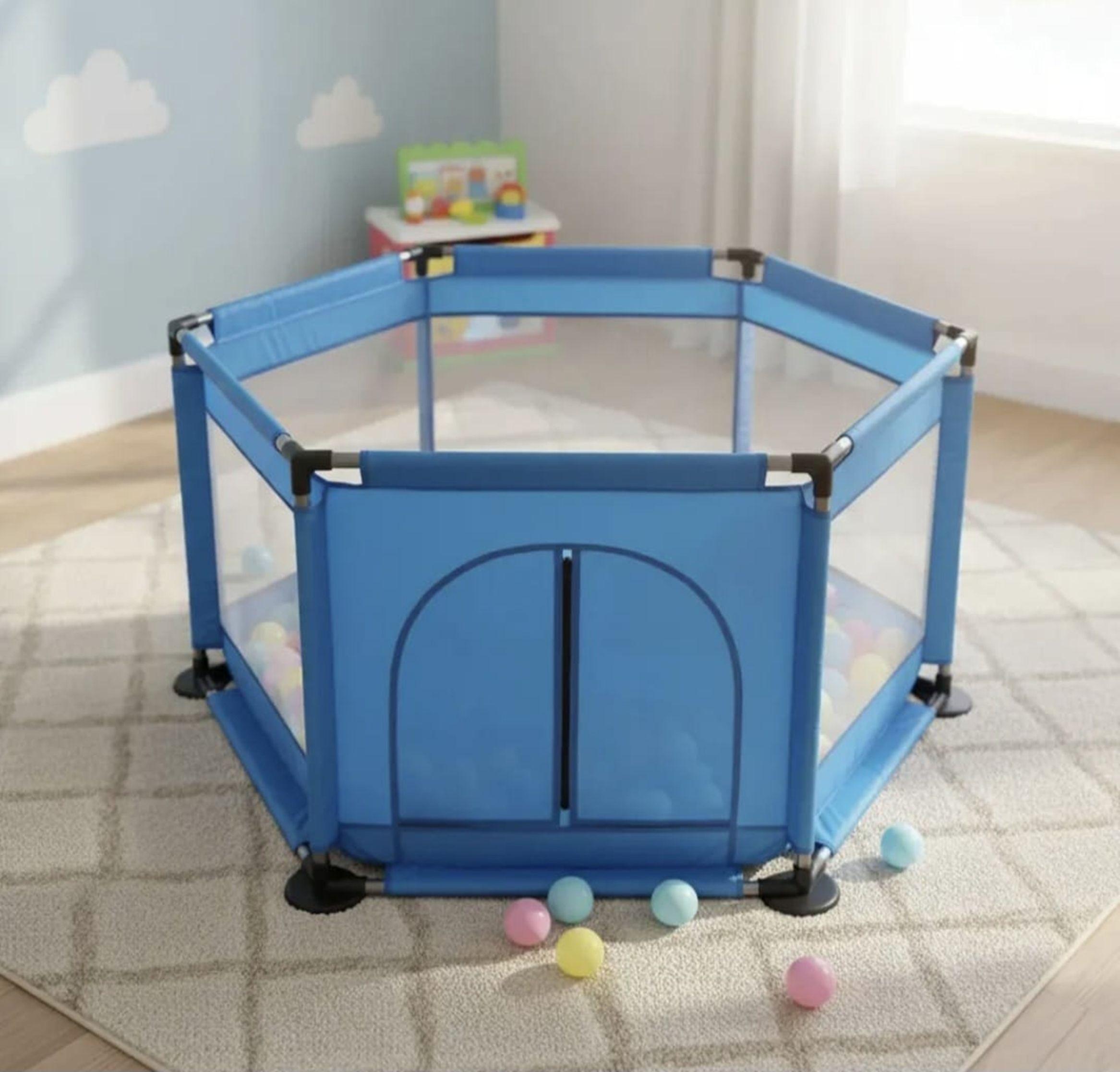 Corral Piscina De Pelotas Bebé Plegable Hexagonal Con Malla Azul-5