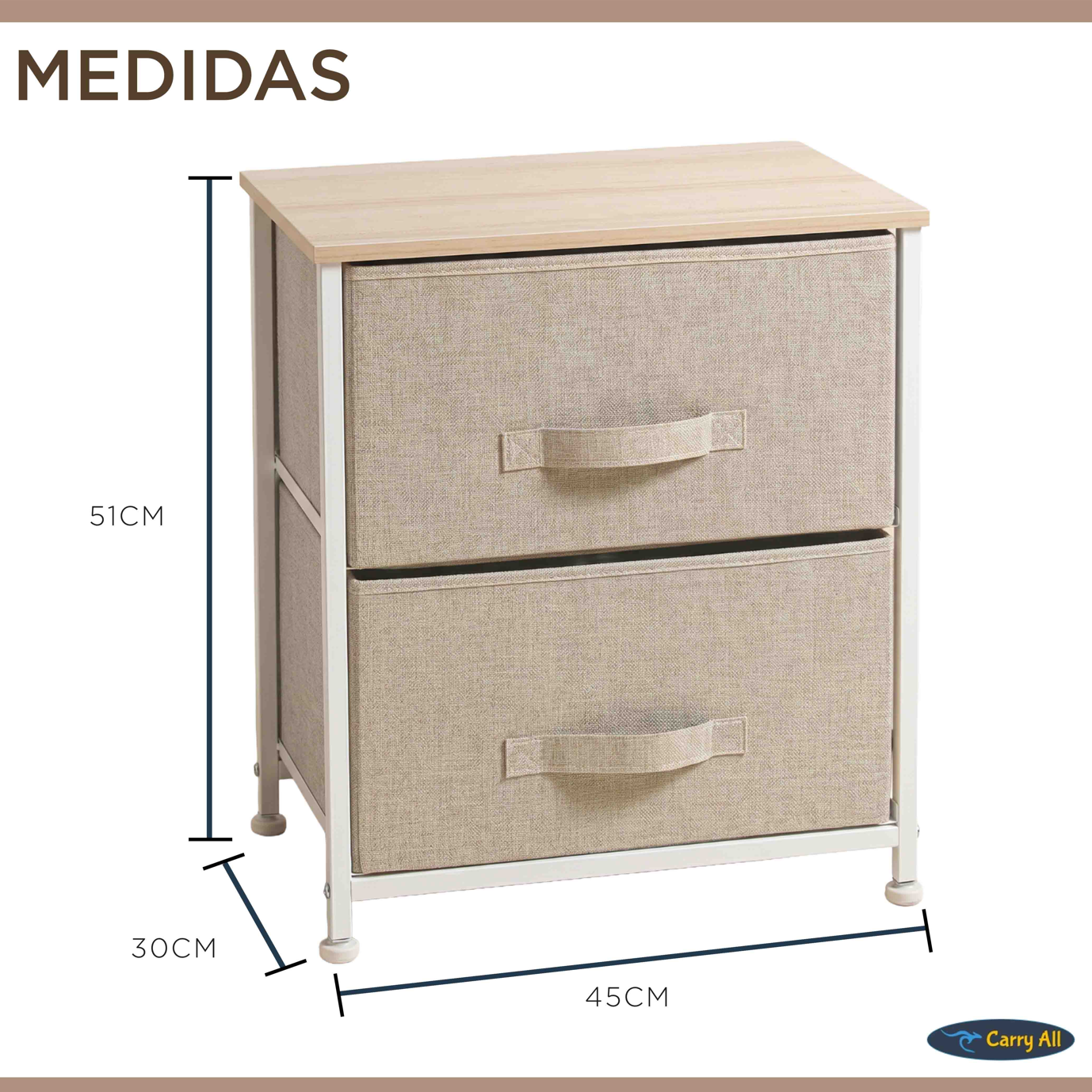 Velador Cajonera 2 Cajones Metal Madera Tela Premium-4
