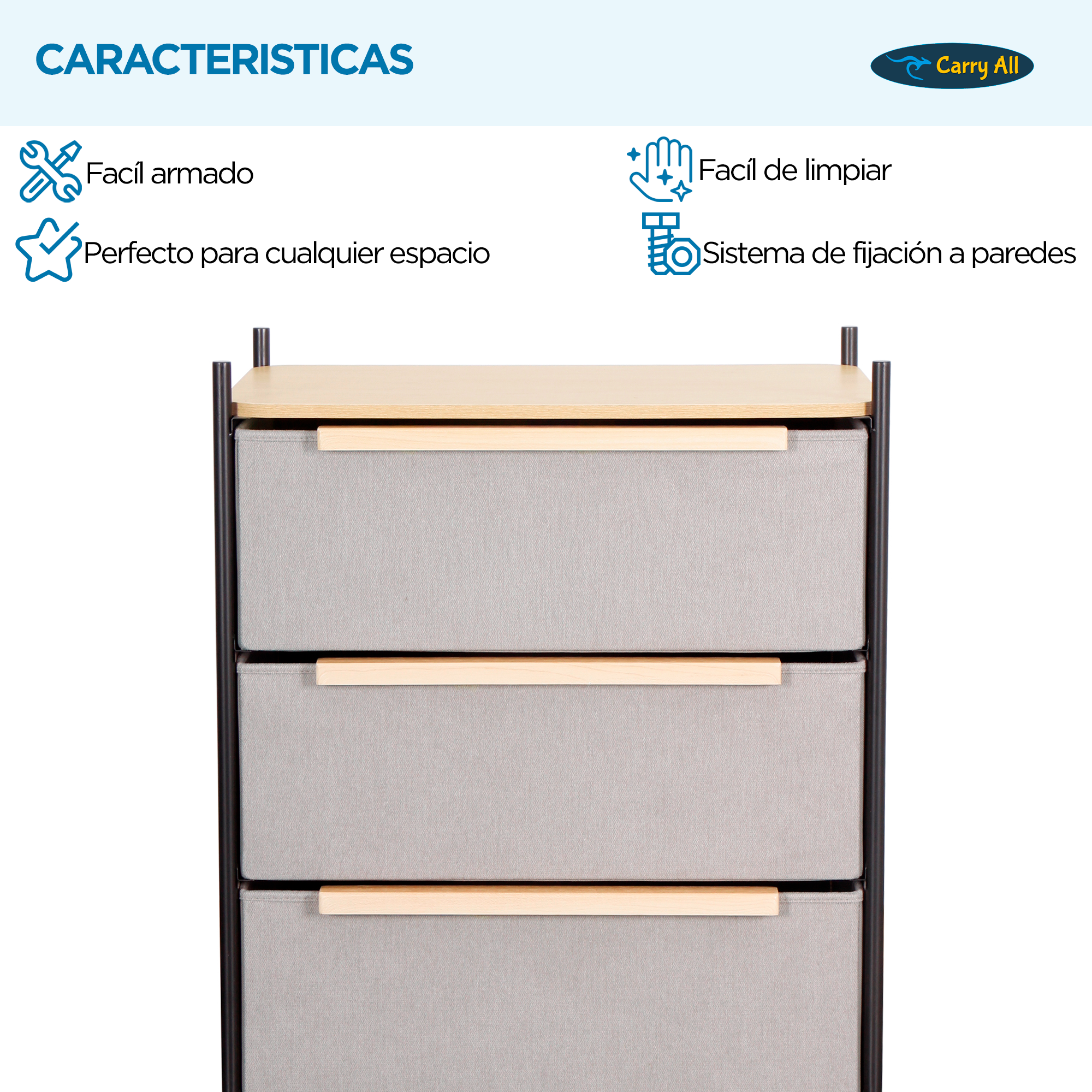 Velador Cajonera 3 Cajones Carry All Línea Minimalist -4
