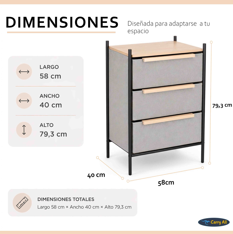 Velador Cajonera 3 Cajones Carry All Línea Minimalist -3