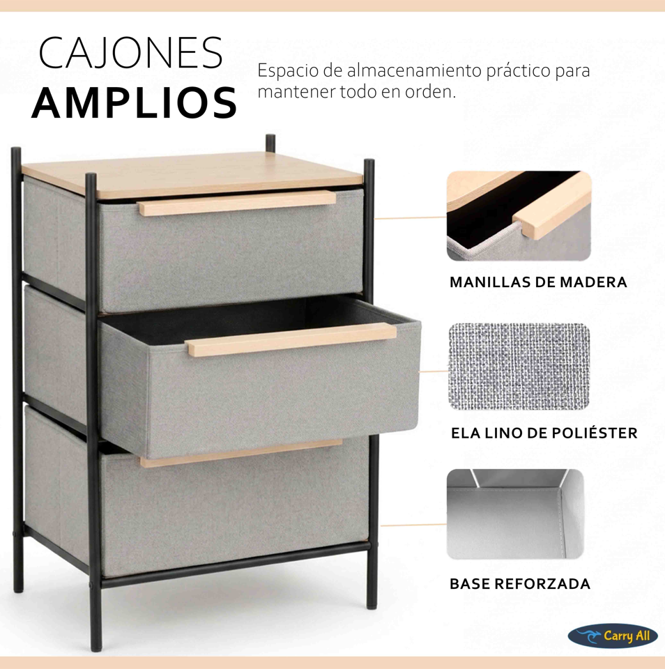 Velador Cajonera 3 Cajones Carry All Línea Minimalist -4