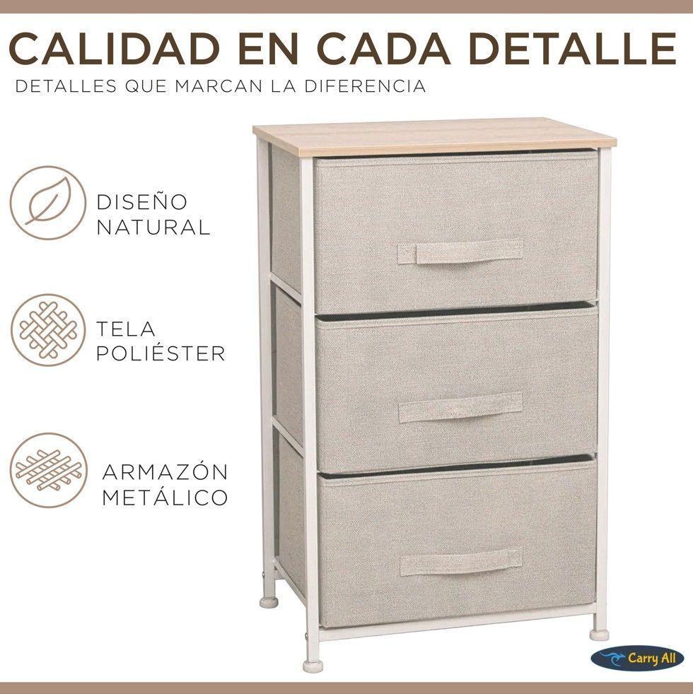 Cajonera Velador Organizador 3 Cajones Metal Madera Tela-2